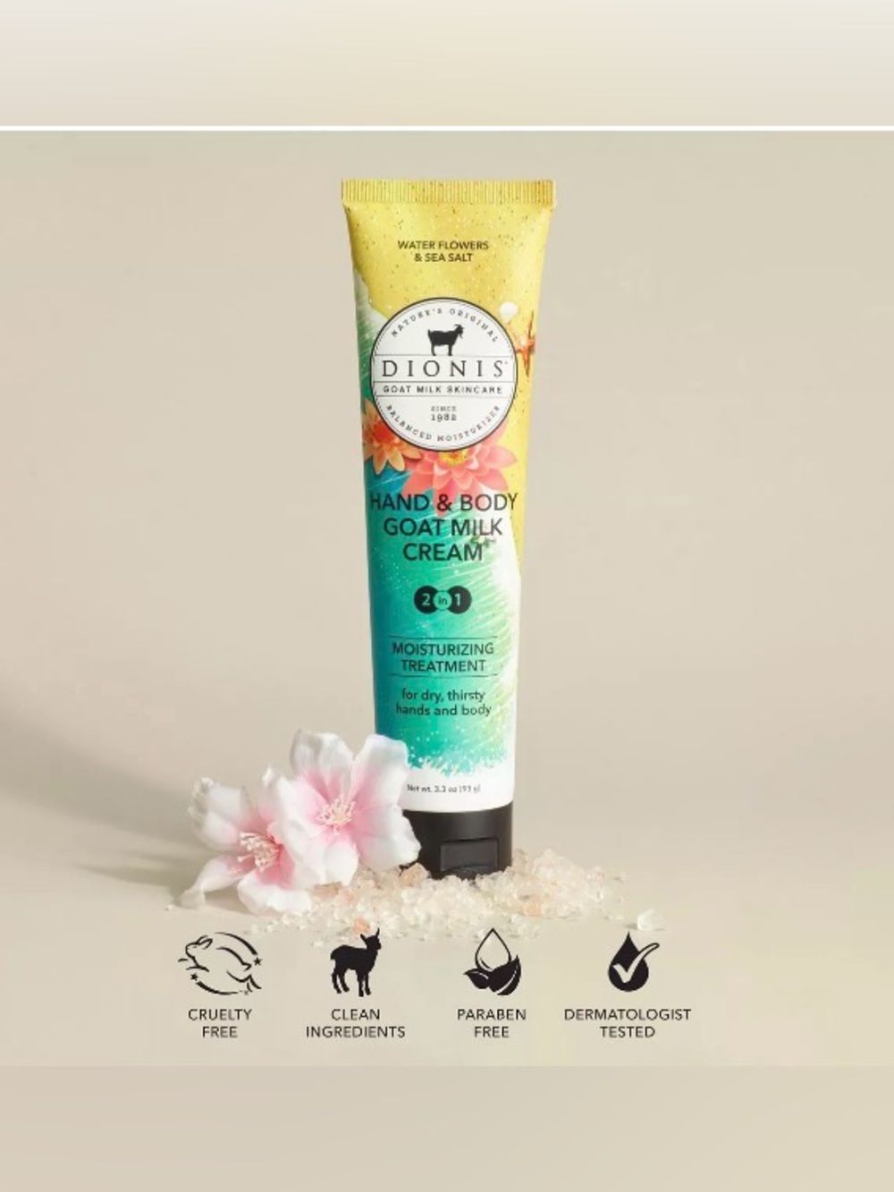 DIONIS Hand & Body Goat Milk Cream - Water Flowers & Sea Salt FULL SIZE